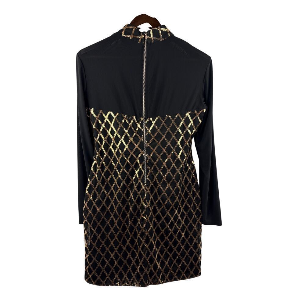 Women’s Reaqka XL Black Mesh Long Sleeve Mockturtleneck Dress w/ Gold Sequins - Picture 3 of 6